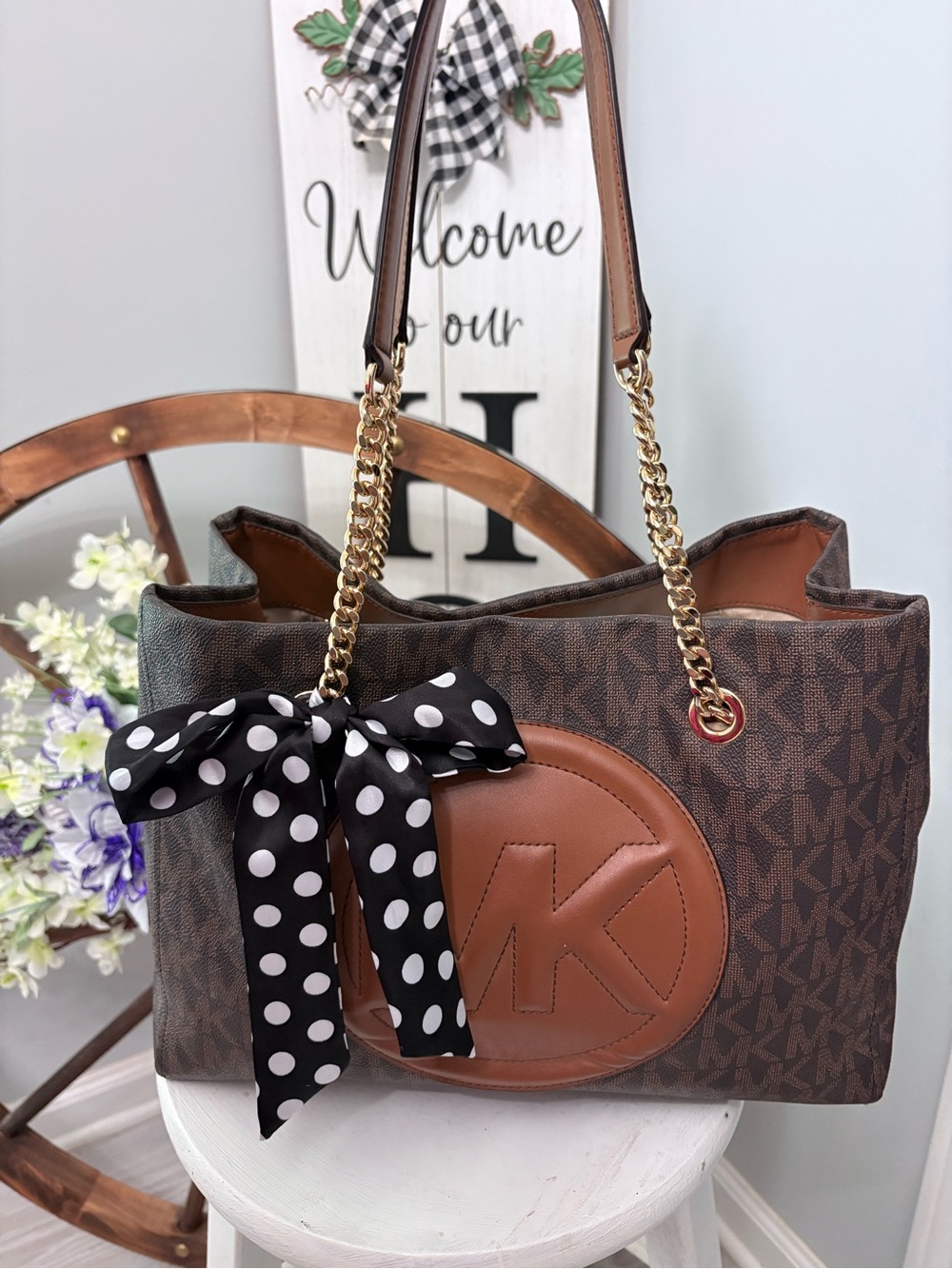 Michael Kors Fulton Large EW Brown Logo Tote Bag with Tan Accents 🩷